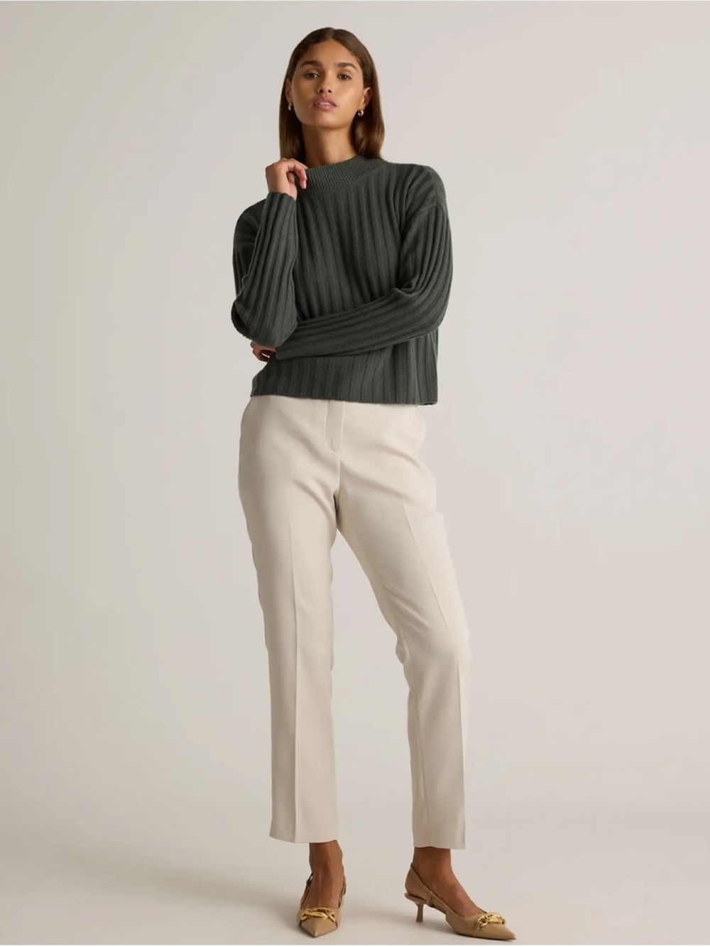 Quince Women's Stretch Crepe Ankle Pants in Sand Size 6